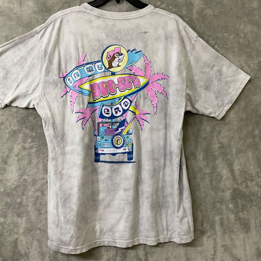 Buc-ees Graphic T-Shirt Men's  XL Tie Dye Style Era short sleeve Gray pink/ blue